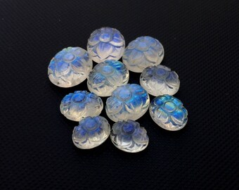 Regenbogen Mondstein geschnitzte Blume Cabochon: Ovaler Edelstein (8 x 6 MM - 11 x 9 MM)
