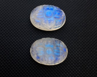 Blume geschnitzt Regenbogen Mondstein Cabochon: Ovaler Edelstein (14 x 10 MM)