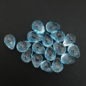 BLUE Topaz Faceted Drops 7x5MM, 8x6MM/ Briolette, Top Half drilled/ Fine Sky Blue Colour/ Fine Quality/ December Birthstone/ Price per pair.