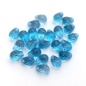 Swiss Blue Topaz Faceted Drops 7x5MM/ 8x6mm Briolette, Top Half drilled/ Fine Quality/ December Birthstone/ Nice Blue Colour/ Price per pair