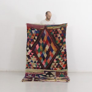 Moroccan rug Boucherouite 3.6x8.2feet / 110x250cm image 1