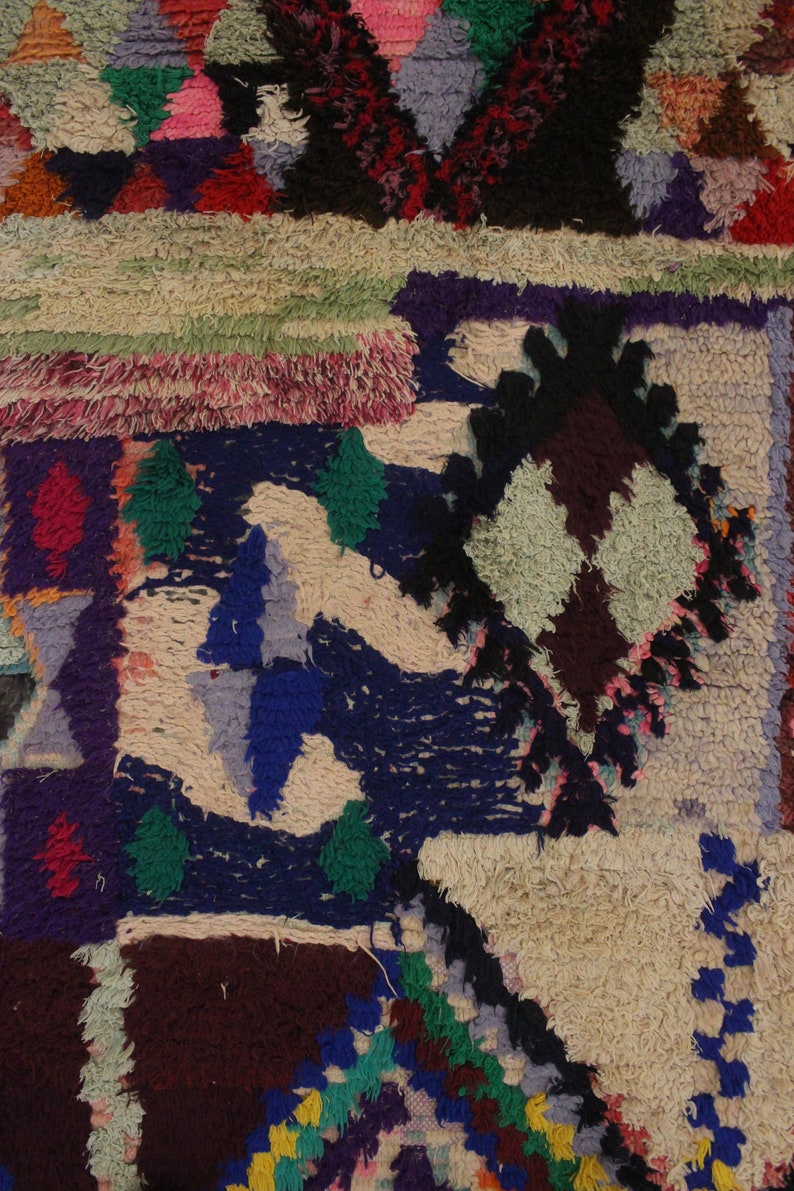 Moroccan rug Boucherouite 3.6x8.2feet / 110x250cm image 9