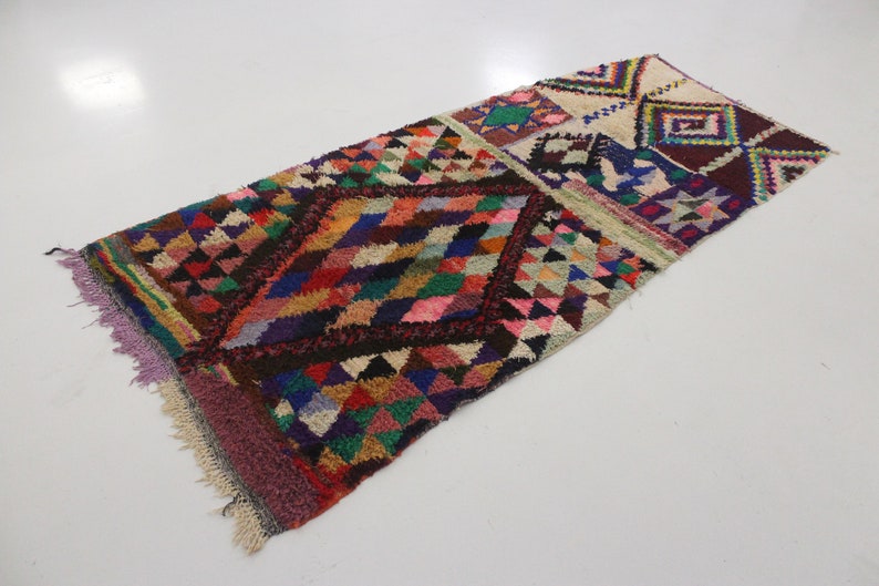 Moroccan rug Boucherouite 3.6x8.2feet / 110x250cm image 5