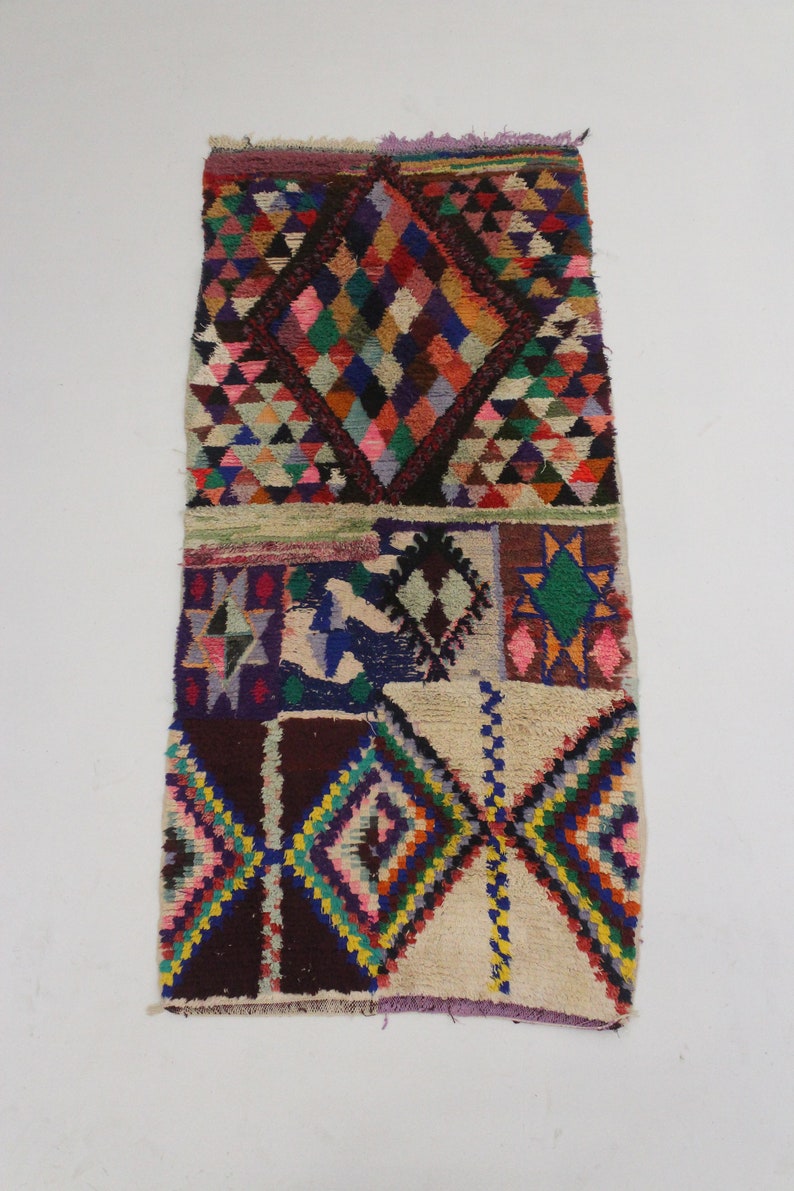 Moroccan rug Boucherouite 3.6x8.2feet / 110x250cm image 2
