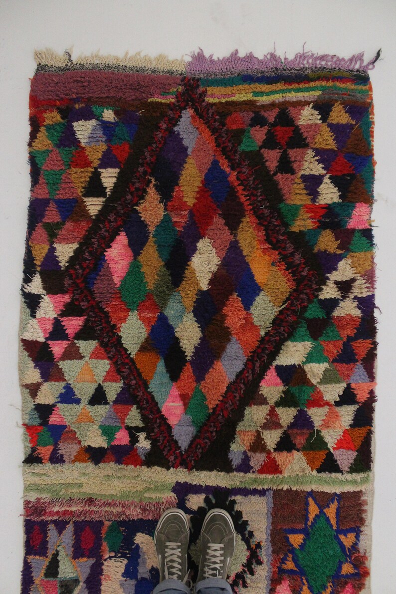 Moroccan rug Boucherouite 3.6x8.2feet / 110x250cm image 8