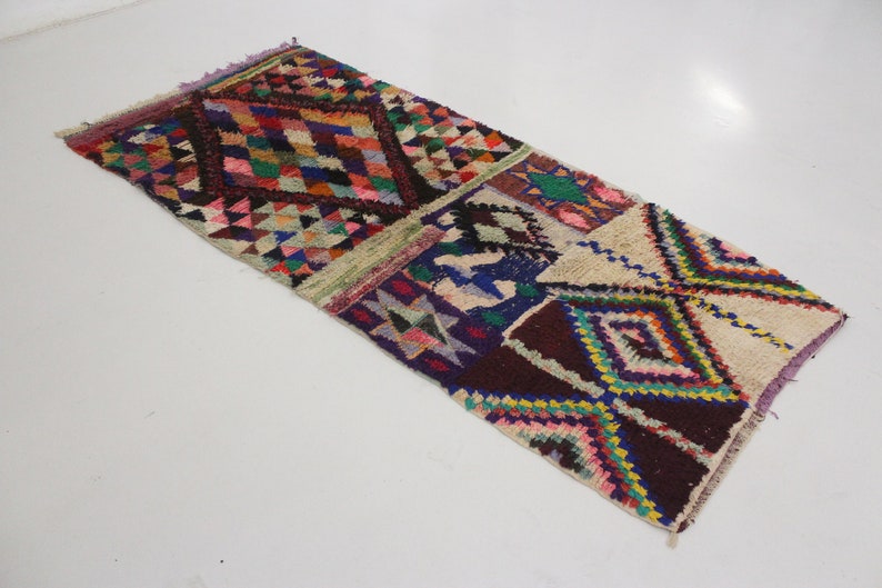 Moroccan rug Boucherouite 3.6x8.2feet / 110x250cm image 3