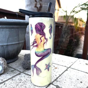 Mermaid Tumbler with Straw: 20oz Epoxy Cup, Under The Sea Design
