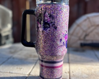 40oz Stanley Dupe Floral Glitter Tumbler