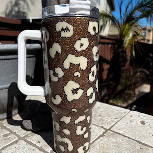Leopard Print 40oz Tumbler, Animal Print Gifts, Custom Resin Cup, Birthday Gift Ideas