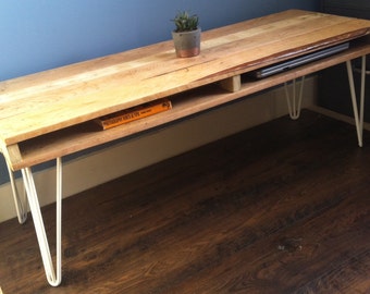 Mid Century Style Reclaimed Wood Coffee Table with Hairpin Legs