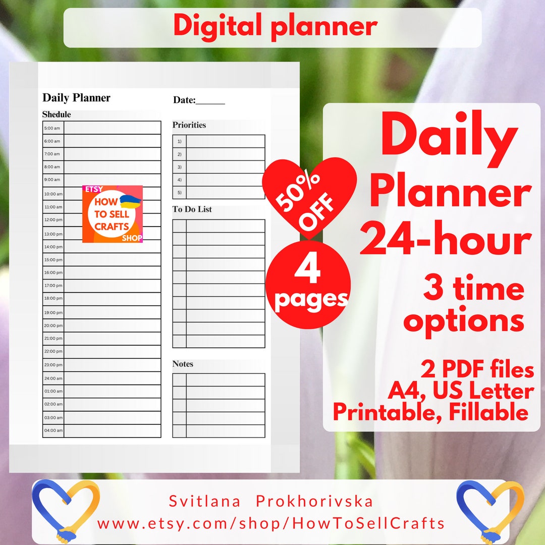 24 Hour Daily Planner Printable Gray, A4 & US Letter (PDF Planner) - Etsy