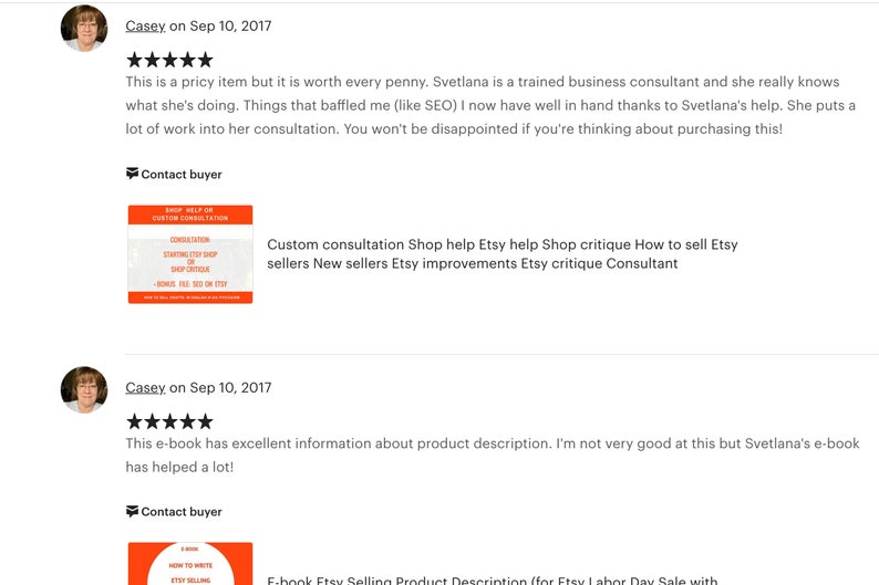 Etsy selling. Sell on Etsy, 2 eBook sets. Example review 1 Etsy shop HowToSellCrafts