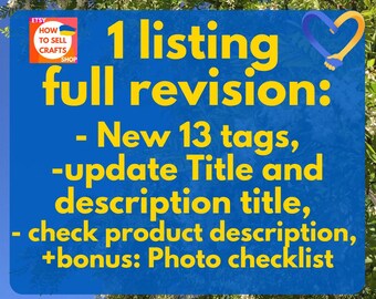 Sell on Etsy: SEO help, SEO service for the 1 Etsy listing. Title Tags help, Keyword help