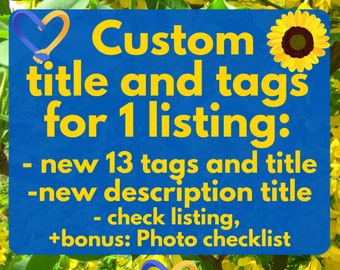 Sell on Etsy: Сustom listing Etsy Tags revision. Etsy product listing tags and title help for 1 listing. Esty promotion