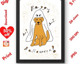 Digital Print: Funny Halloween Dog Print Labrador Ghost Costume