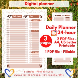 Daily planner. Coffee lover gift, coffee planner, 24 hourly planner