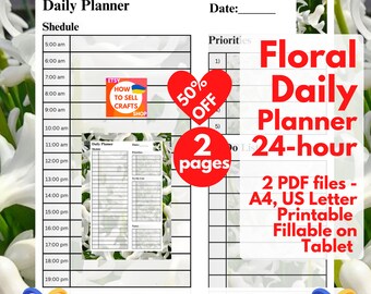 Floral Daily Planner Printable: 24-Hour Schedule (A4/US Letter)
