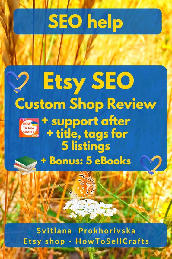 SEO service. Etsy shop review: seo help, seo review. Custom Etsy shop critique +5 Listing Title, Tags, PDF Report, eBooks. Sell on Etsy 2026