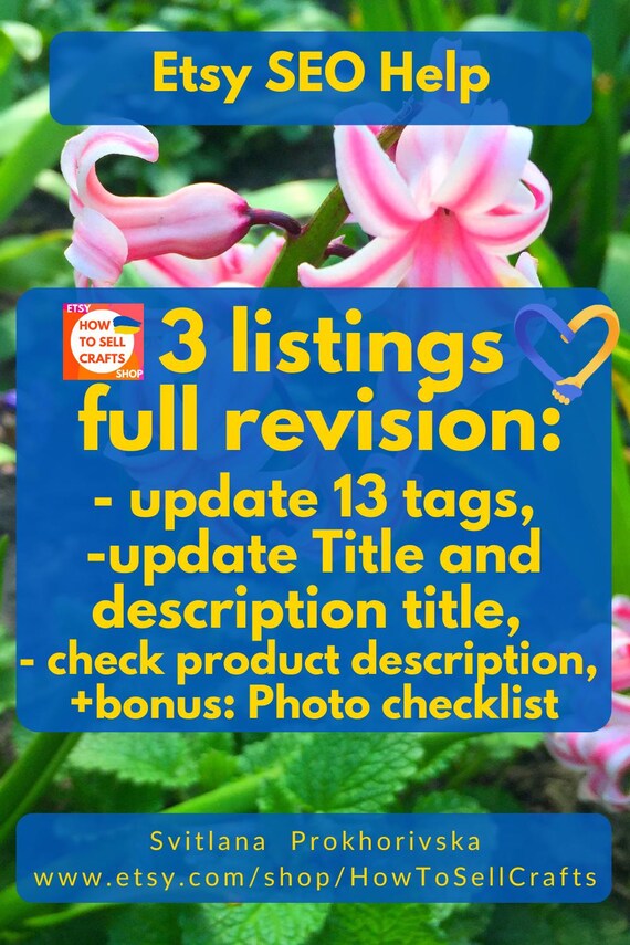 Sell on Etsy: Etsy SEO Help, 3 Listing Revision, Etsy Tag Optimization (PDF File)