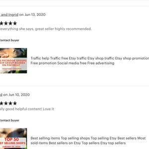 May include: Two Etsy shop reviews with five-star ratings. The first review says "It's everything she says, great seller highly recommended." The second review says "Really good helpful content! Love it."