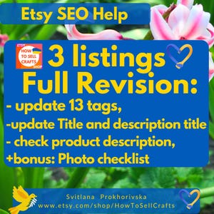 Etsy SEO help. 3 Etsy listings revision. New Etsy listing title, description title, 13 Etsy SEO tags. Etsy seo optimization, seo keywords