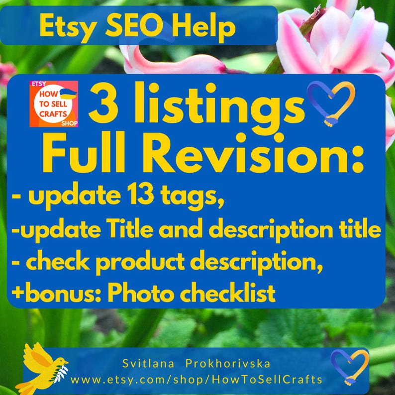 Etsy SEO help. 3 Etsy listings revision. New Etsy listing title, description title, 13 Etsy SEO tags. Etsy seo optimization, seo keywords