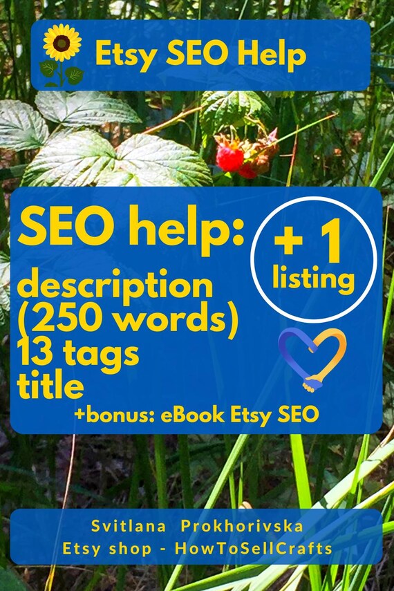 Sell on Etsy: SEO help, product description writing, and 13 tags for 1 Etsy listing