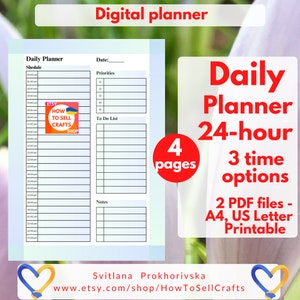 Daily planner printable, simple planner, to do list printable, daily planner pdf, work from home planner, 24 hour daily planner blue