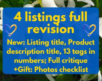 Sell on Etsy: use SEO help, Tags revisions - 4 listings (PDF Report)
