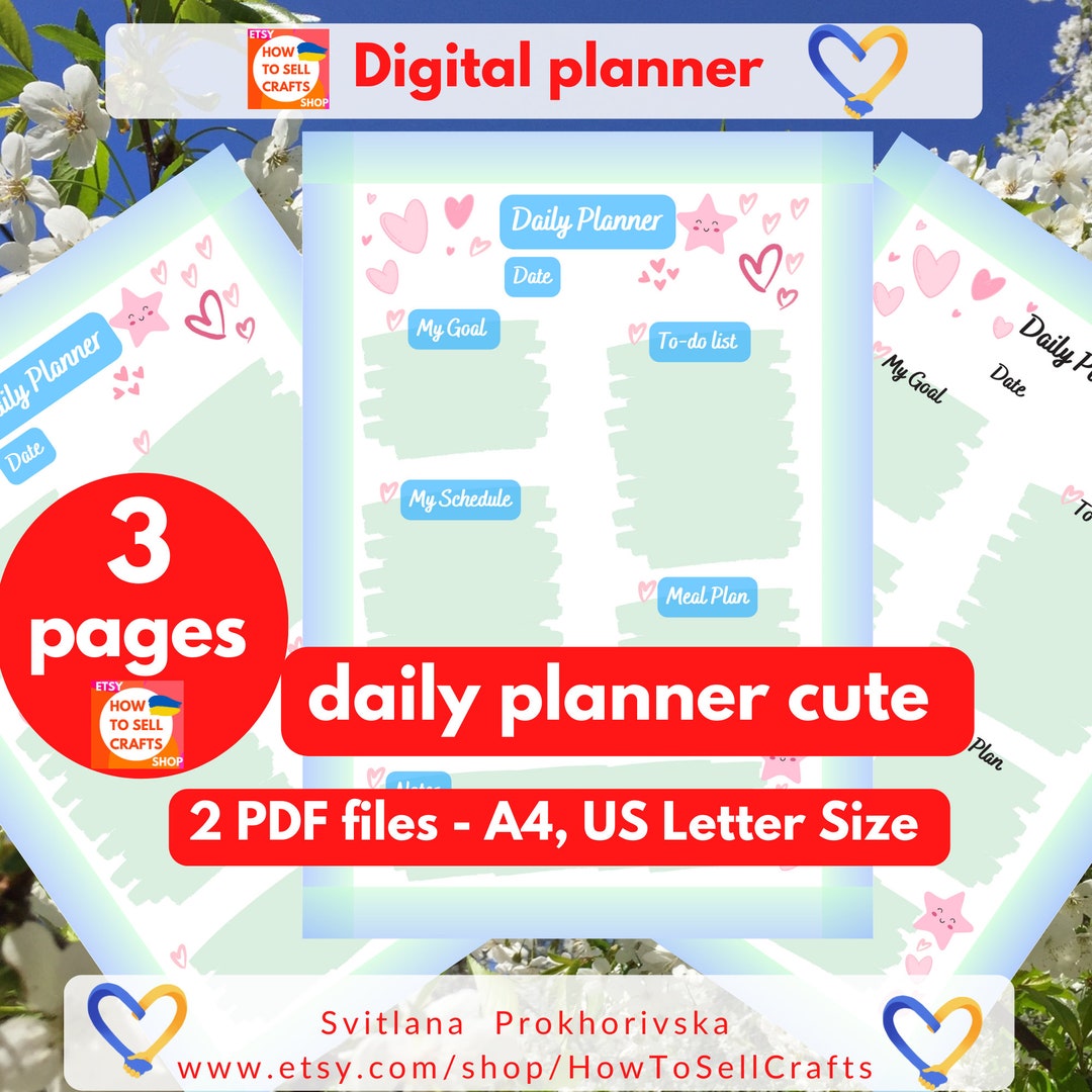Daily Planner Printable. Cute Planner, Blue Planner, Pink Planner ...
