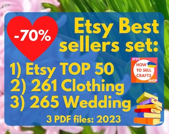 Set Etsy-bestsellers 3 pdf-bestanden 50 Etsy-topverkopers, 261 Best-sellers op Etsy-kleding, 265 Etsy-topverkopers bruiloft. Populairste winkels