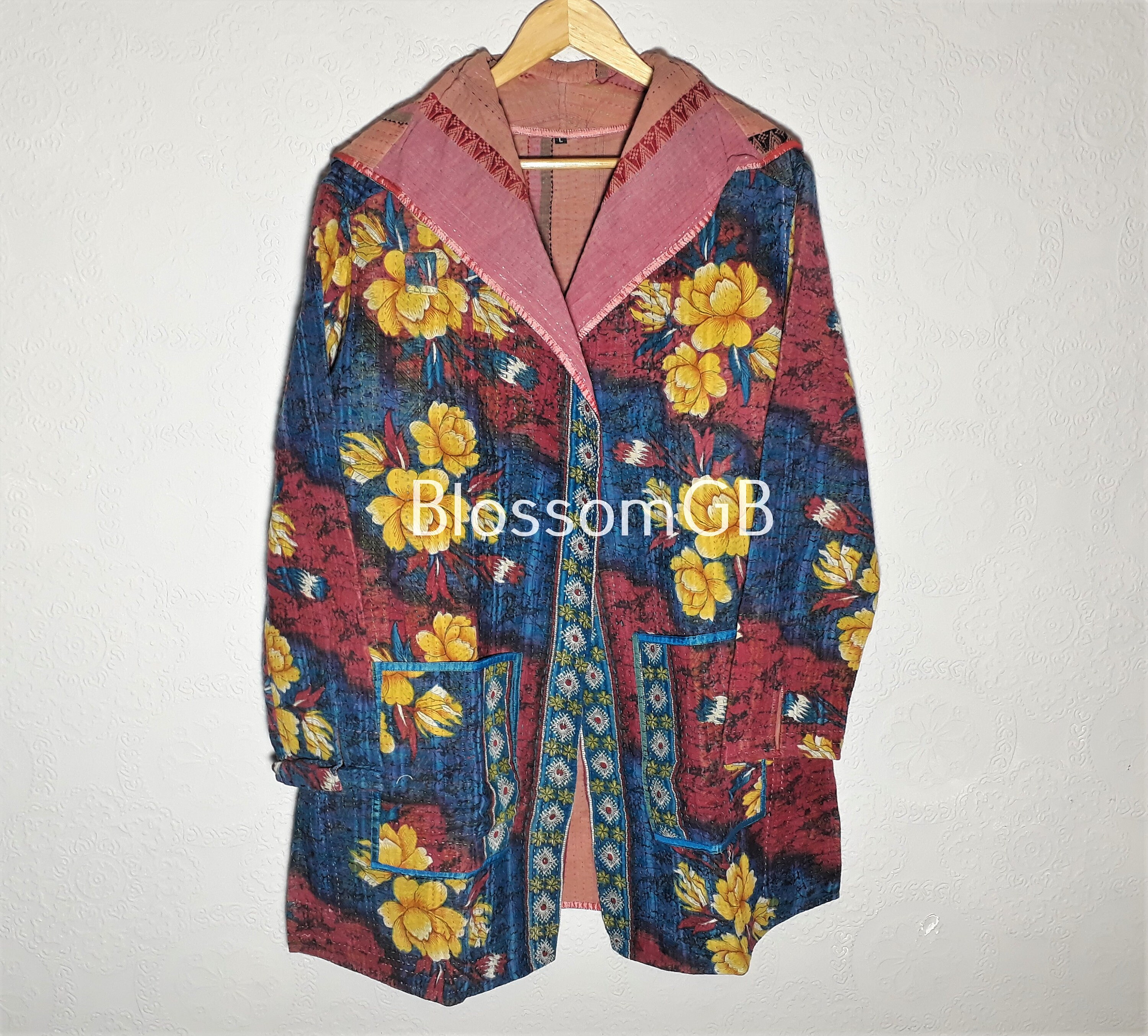 Image of Kantha Coat, Quilted Jacket, Boho Wear, Ladies, Vintage Coat, Festival Fashion. Uk/ Eu/ Us/