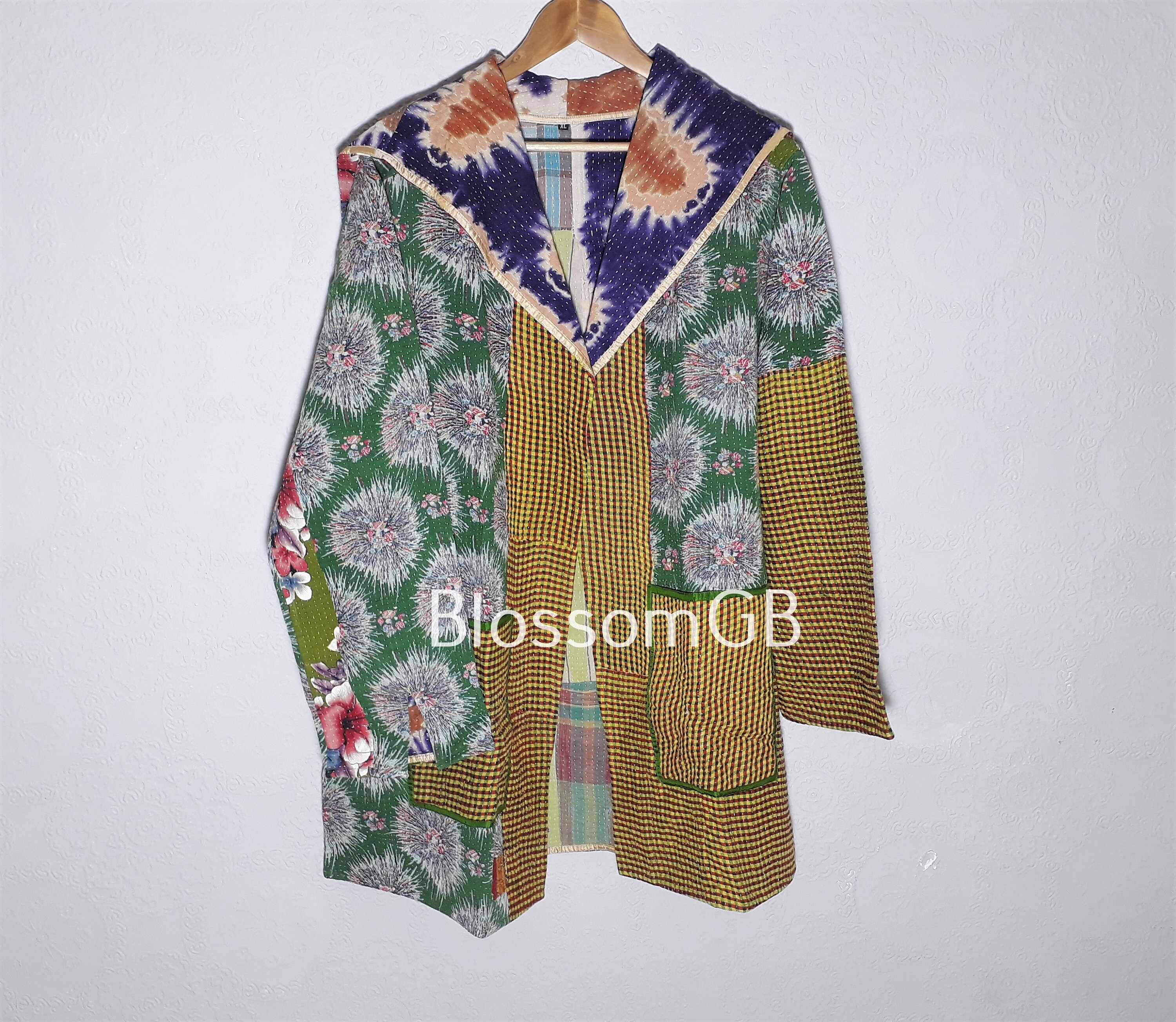 Image of Kantha Coat, Quilted Jacket, Boho Wear, Jacket, Ladies, Vintage Festival Fashion. Uk/ Eu / Us /