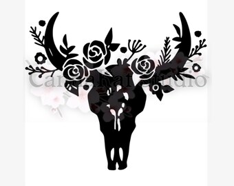 Flower Skull Vinyl Decal indoor outdoor car sticker deer bull bone witch cottagecore barn farm cow boho girl woman cowgirl horse west rodeo