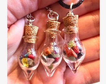 Crystal Vial Necklace Aventurine Amethyst Quartz Rose Peridot Red Agate Citrine Garnet Bamboo Coral Tigar Eye Magnesite Onyx gift mom sister