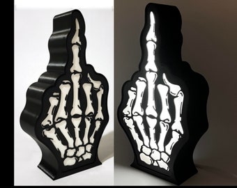 Skeleton Middle Finger Light Box led night pop art lamp f you sign game room man cave funny humor vulgar mature gift desk bone flip bird usb