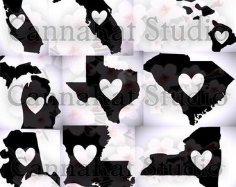 All 50 US States Files, SVG, PNG, Jpeg, united states usa america heart florida new york california maine cricut silhouette cameo printable