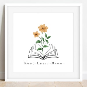 Read Learn Grow, Printable Wall Art, Positive Affirmations, Reading ...