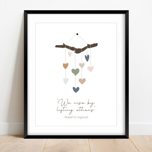 We Rise By Lifting Others, Positive Quotes, Classroom Poster, Inspirational Art, Kindness Wall Art