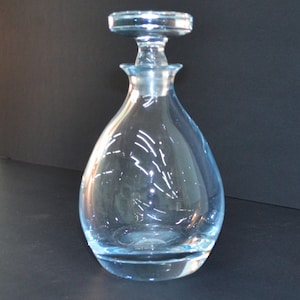 Liquor Decanter by Strombergshyttan of Sweden. Clear Crystal Glass with an Icy Blue Hue.  Signed . Midcentury Vintage.