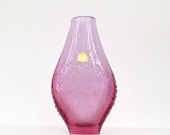 Textured Art Glass Vase Designed by Miroslav Klinger for Zelezny Brod Sklo, Czechoslovakia, MCM Vintage from the 1960s.  Original Sticker.