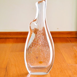 Zelezny Brod Sklo( ZBS) Swung Crystal Glass Vase/Pitcher with Infused Decor. Made in Czechoslovakia.  Original Label. Midcentury Vintage.