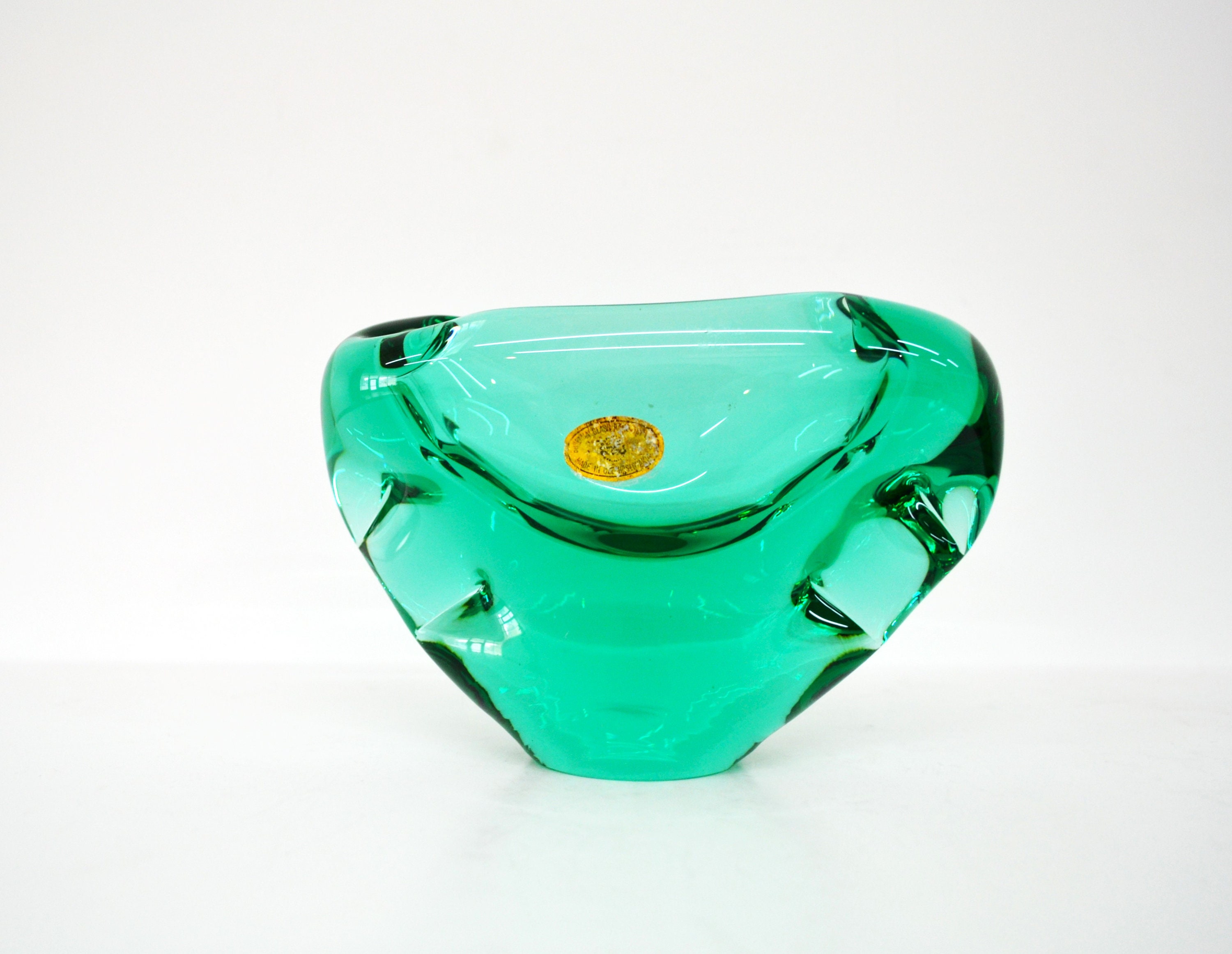 Miroslav Klinger Art Glass Vase Ashtray: Zelezny Brod Sklo, MCM 1960s
