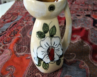 Mid-Century Modern Art Pottery -Pitcher. Made by the Kernat Studio in Israel. Hand Decorated