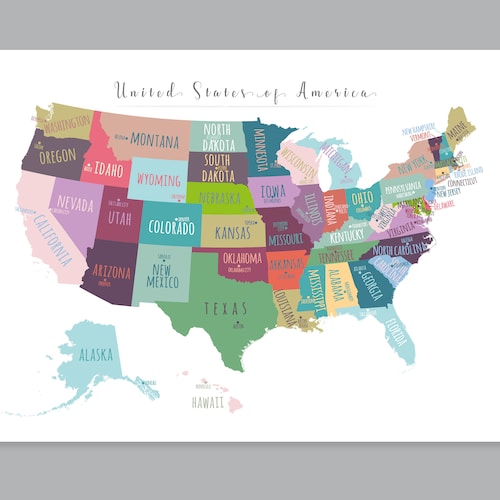 US Map Capitals Wall Art PRINTABLE United States Map Print | Etsy