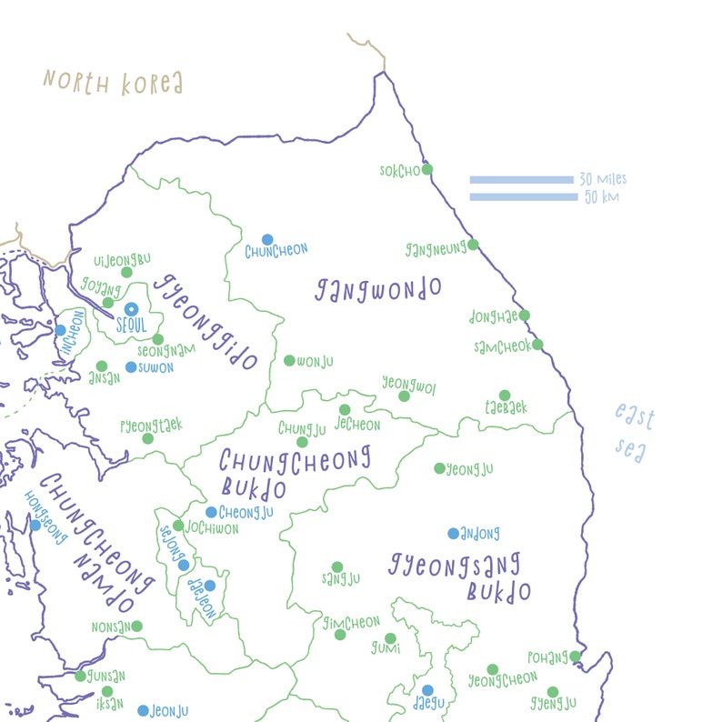South Korea Map, PRINTABLE South Korea Provinces, Capitals, Cities ...