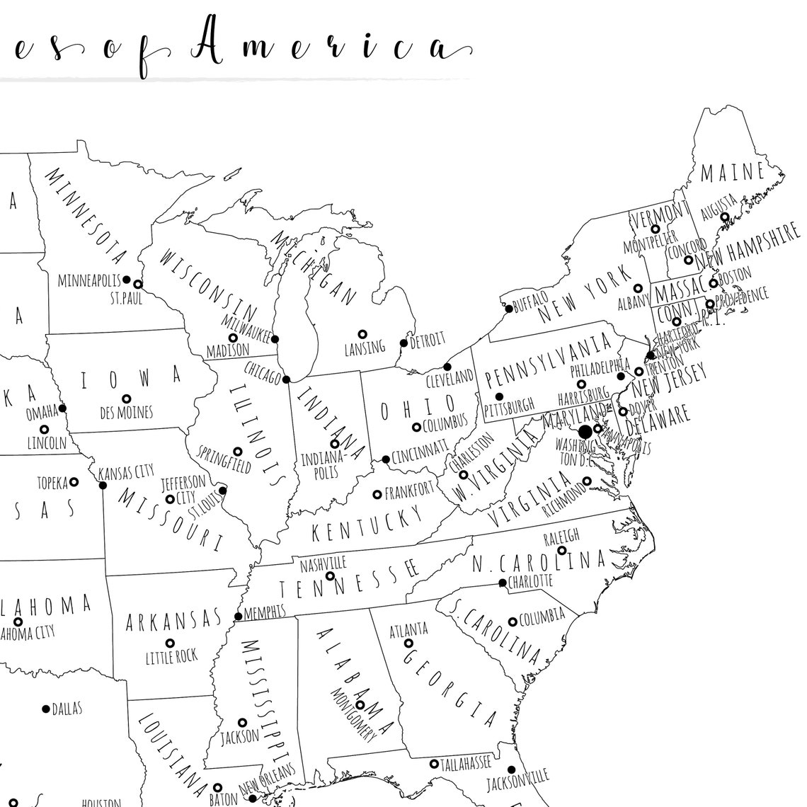 US Map Wall Art PRINTABLE United States Map Print Black and | Etsy US Map Wall Art PRINTABLE United States Map Print Black and | Etsy