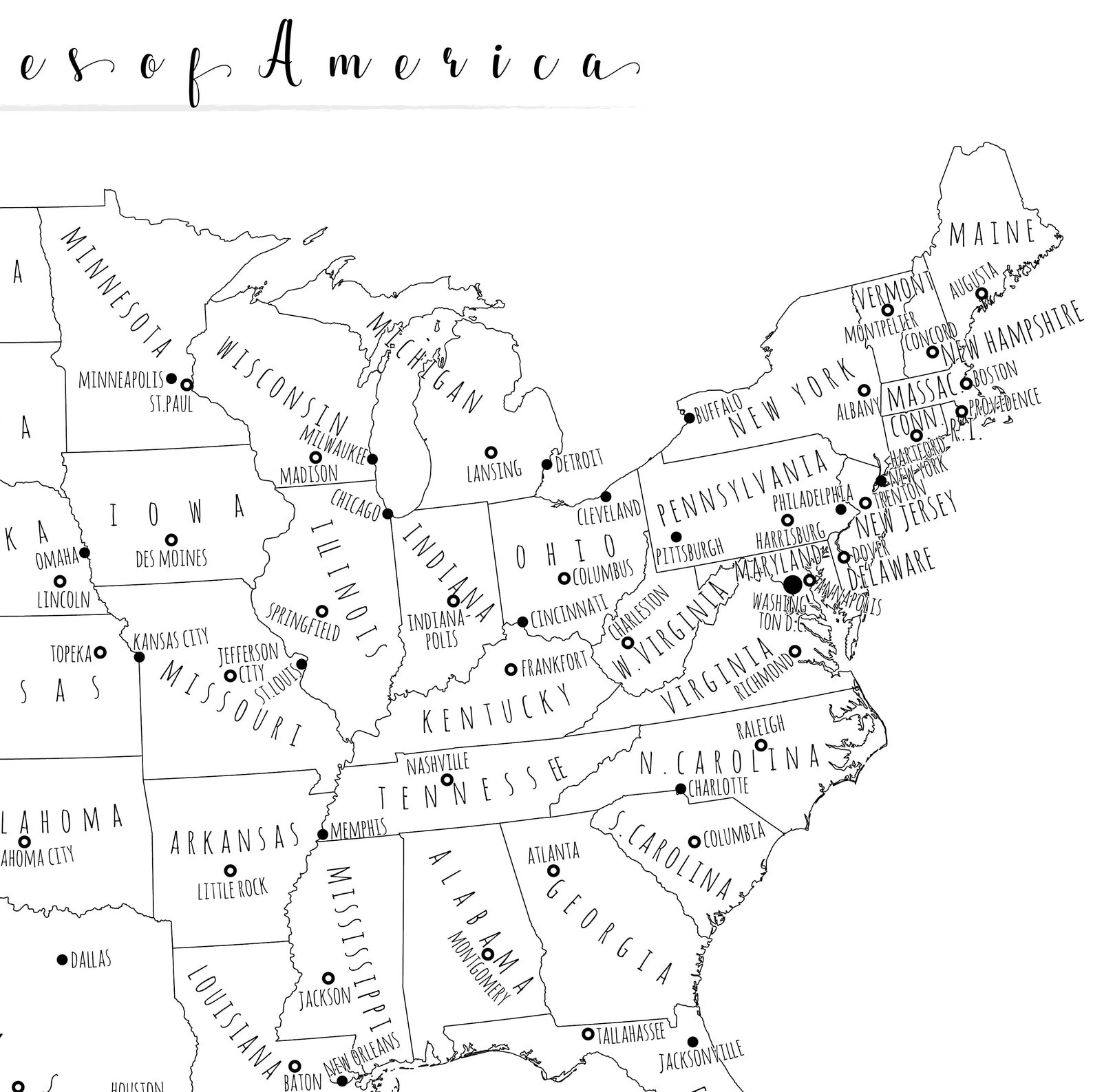 US Map Wall Art PRINTABLE United States Map Print Black and Etsy