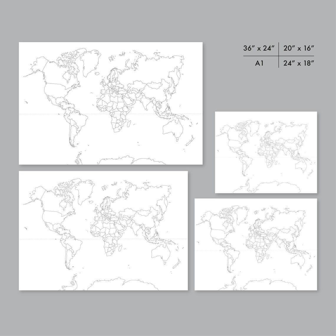 World Map With Countries PRINTABLE Map of the World Wall Art | Etsy Canada