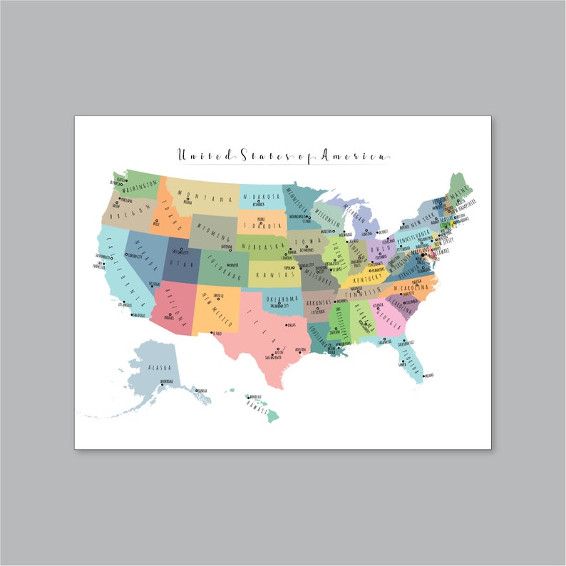 Usa Map Printable Us Map Large Us Map Map Of United States Etsy